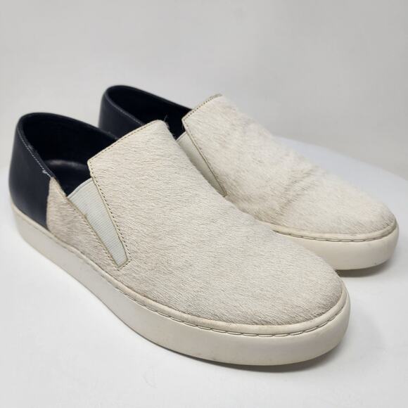 Free People Varsity Slip-on Sneaker Women EU38/US7.5 White Calf Hair Black Heel - Picture 1 of 13